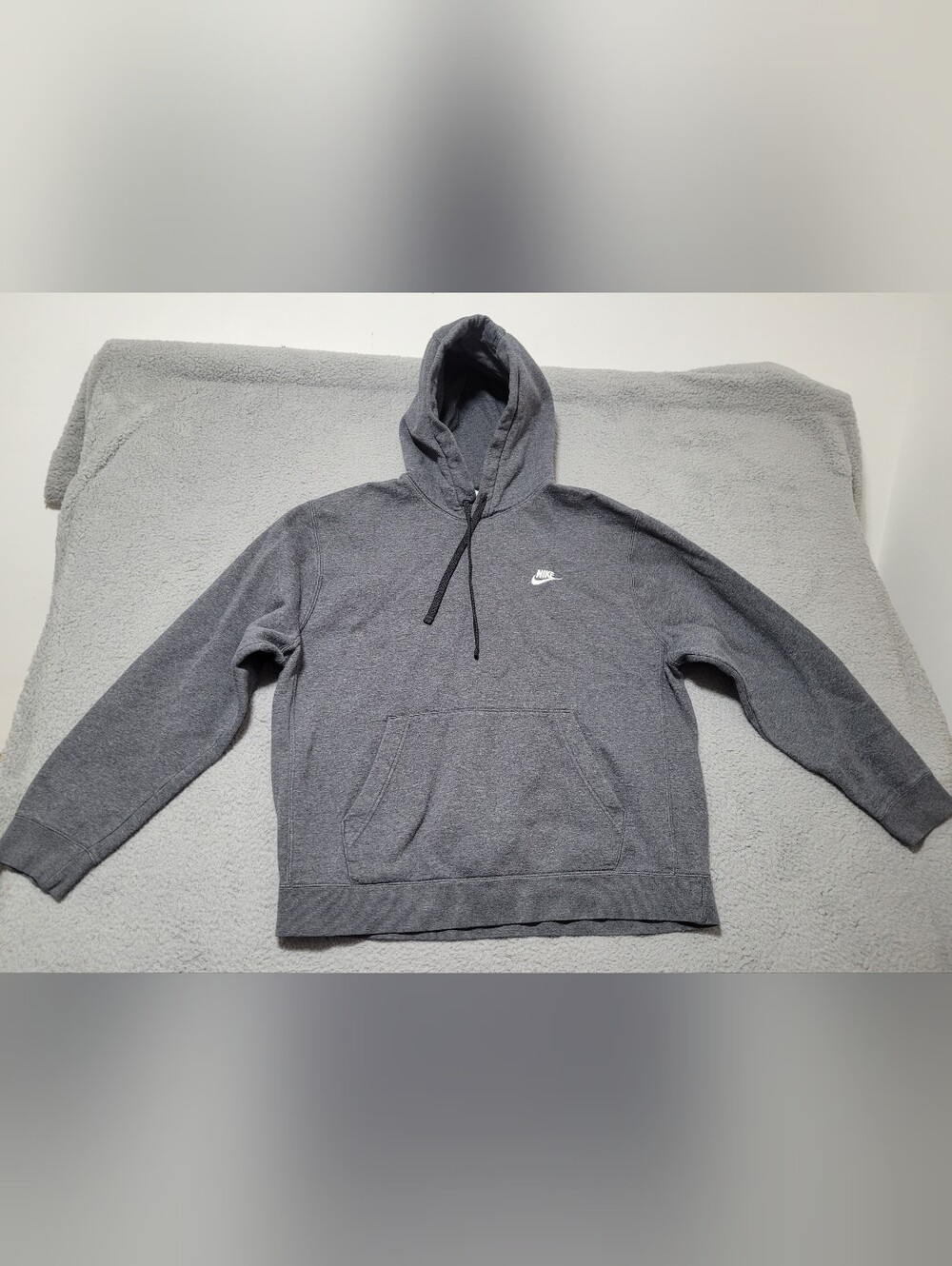 Nike Gray Pullover Hoodie Kangaroo Pocket Logo Drawstring Large